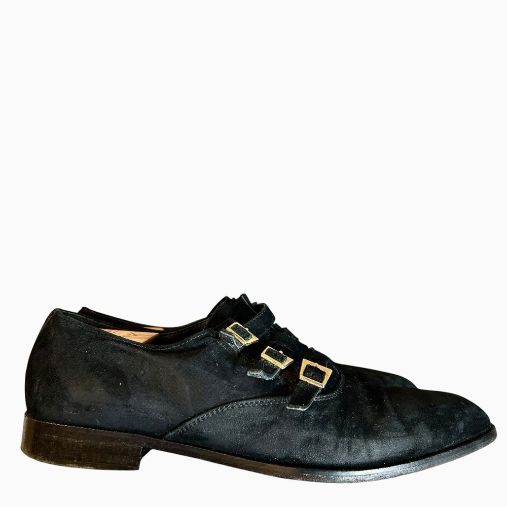 Emilio Franco multi-buckle monk strap oxfords Black Suede Size 10.5 Italy Made